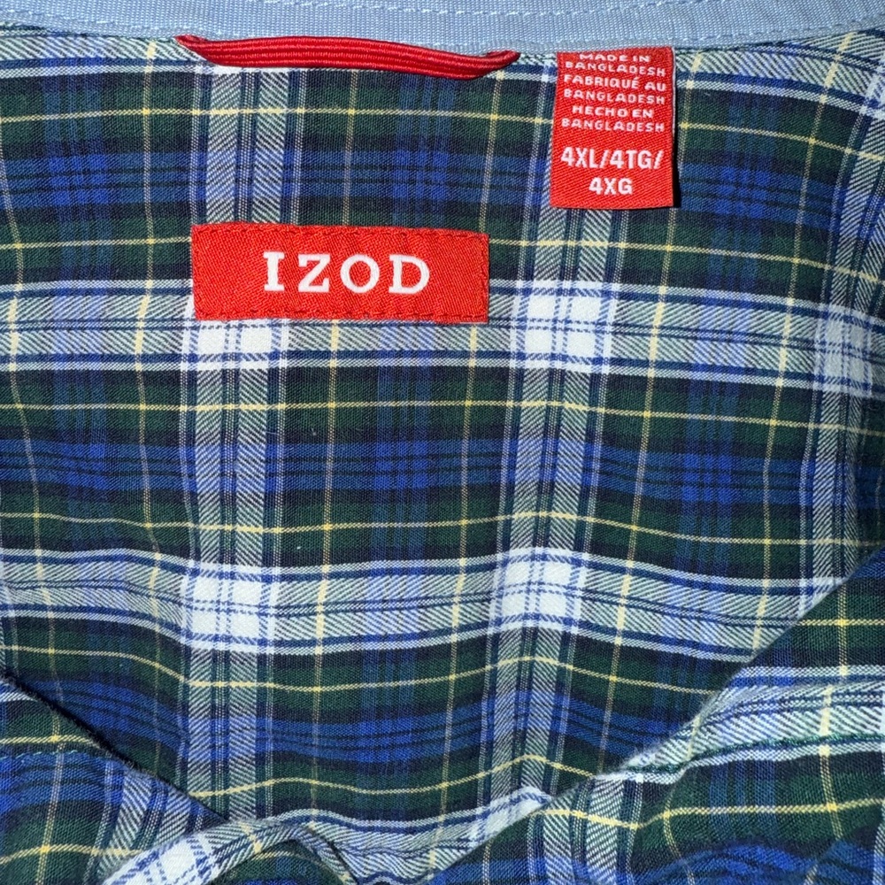 Izod Blue and Green Plaid Casual Button Down Shirt